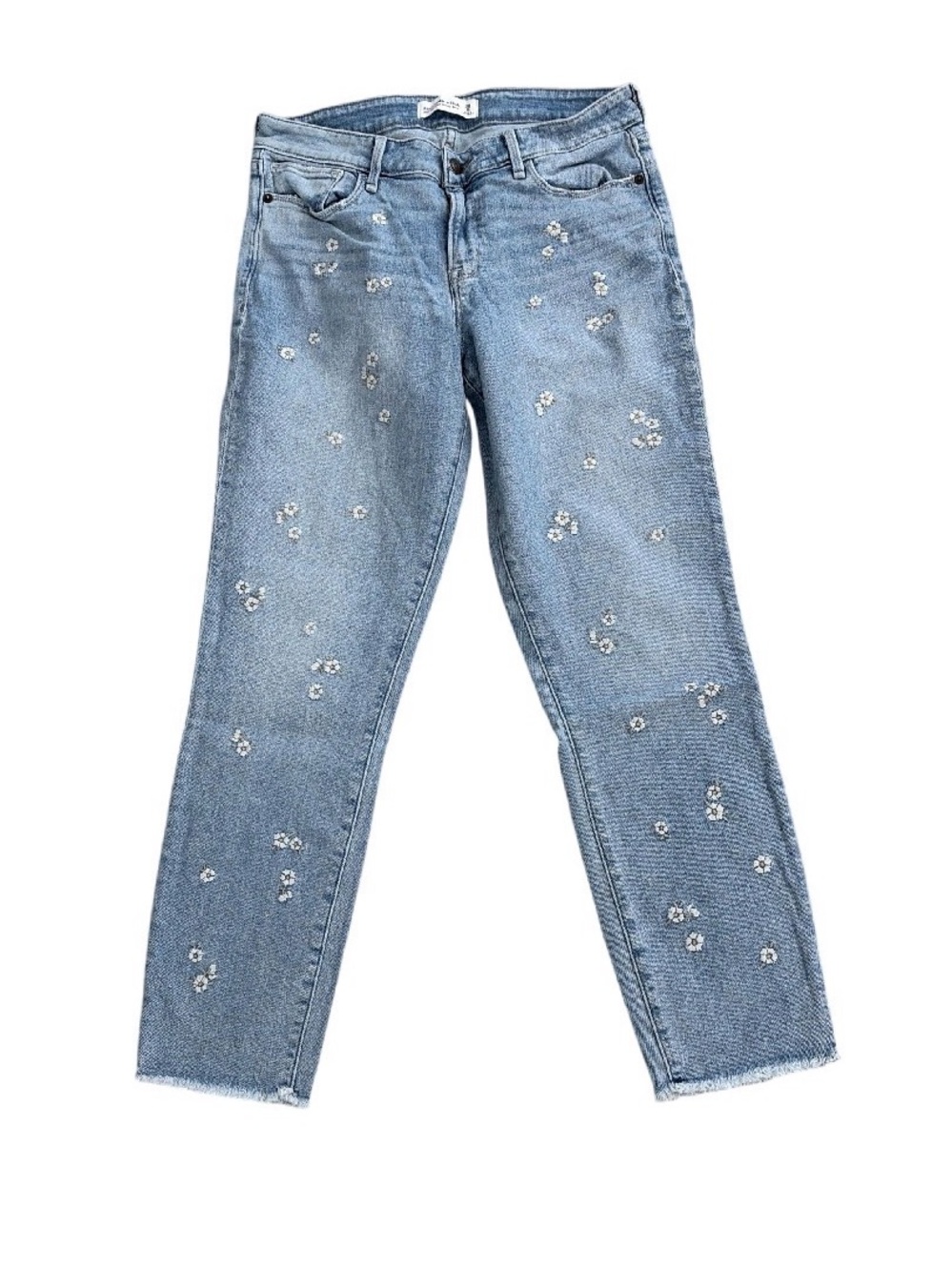 Abercrombie & Fitch Light Blue Straight-Leg Jeans with Sequin Floral Detail